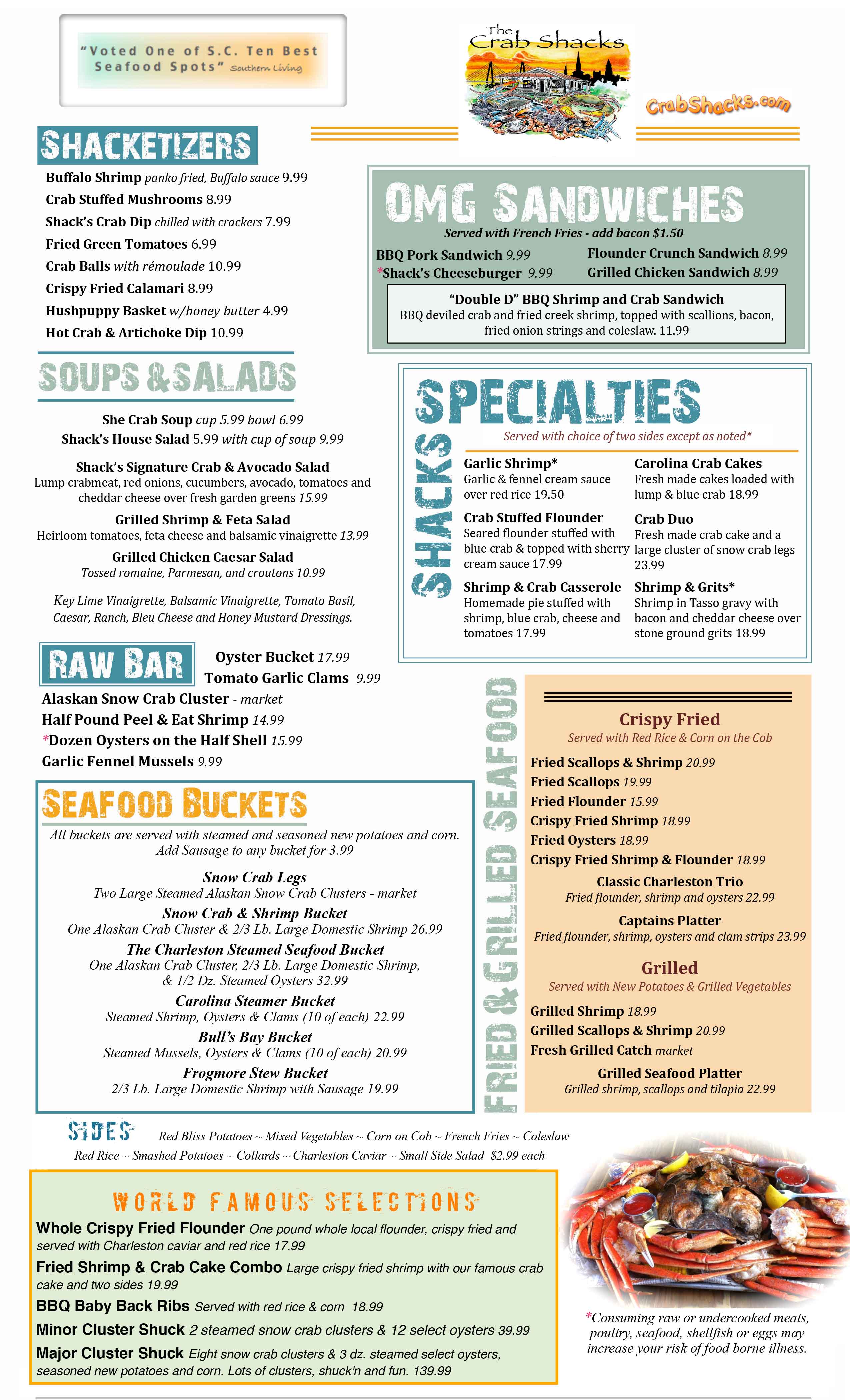 Crab Shacks Menu | Local Seafood Restaurant | Charleston SC